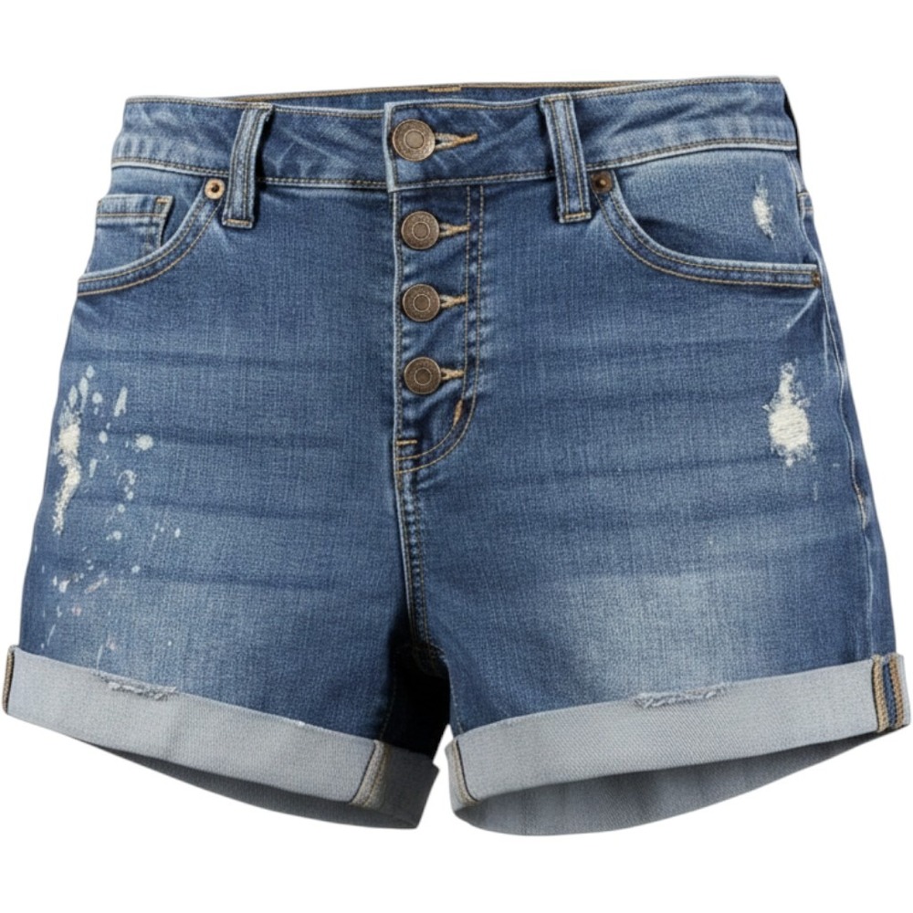 Mudd Denim Shorts Womens 7 Blue High Waisted Distressed Button Fly Cuffed
